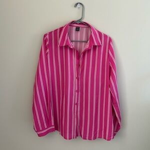 SHEIN Hot Pink Vertical Stripe Button-Down Shirt